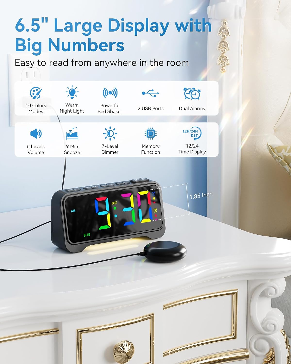 Loud Alarm Clock for Heavy Sleepers Adults, Bed Shaker Alarm Clock