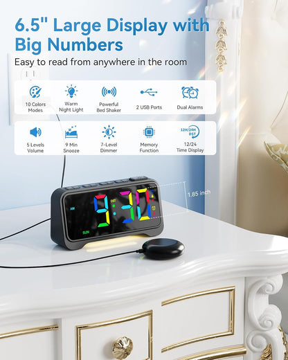 Loud Alarm Clock for Heavy Sleepers Adults, Bed Shaker Alarm Clock