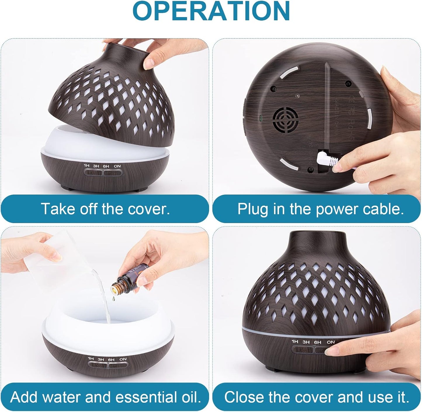 SPLITSKY 400ml Aromatherapy Diffuser with 6 Essential Oils and Timer | Quiet ultrasonic diffuser with 7-color LED lighting, timer options and waterless auto shut-off for bedrooms and offices.