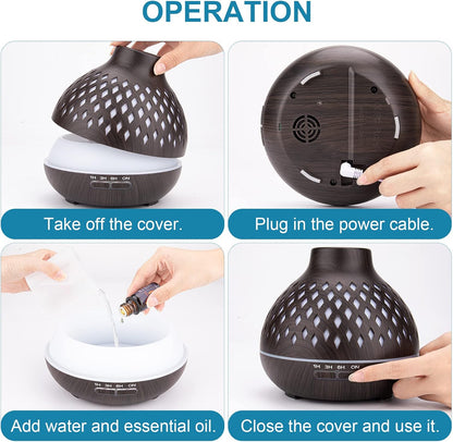 SPLITSKY 400ml Aromatherapy Diffuser with 6 Essential Oils and Timer | Quiet ultrasonic diffuser with 7-color LED lighting, timer options and waterless auto shut-off for bedrooms and offices.