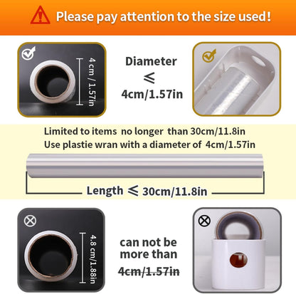 Plastic Wrap Dispenser with Slide Cutter, Cling Film Dispenser with Safe Hidden Blade, Easy Refill Food Wrap Holder Fits 12 Inch Standard Rolls, Countertop Kitchen Wrap Organizer