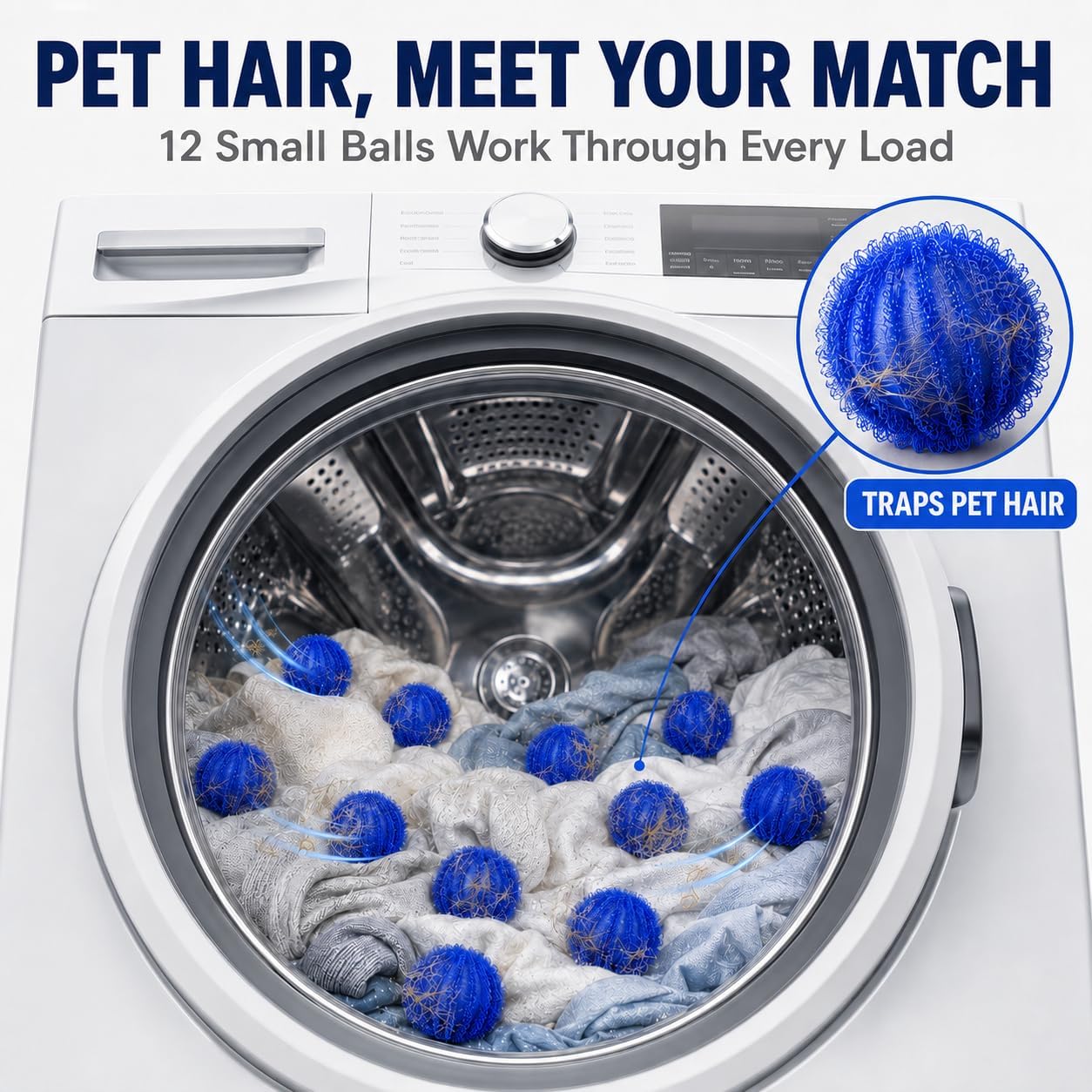 12 Pack Pet Hair Remover for Laundry, Reusable Hair Catcher Balls | Washing Machine Fur Catcher Pet Dog Cat Catcher Lint Remover Fuzz Pickup for Clothes, Towels & Blankets