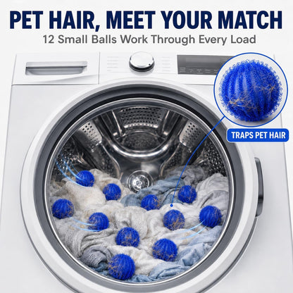 12 Pack Pet Hair Remover for Laundry, Reusable Hair Catcher Balls | Washing Machine Fur Catcher Pet Dog Cat Catcher Lint Remover Fuzz Pickup for Clothes, Towels & Blankets