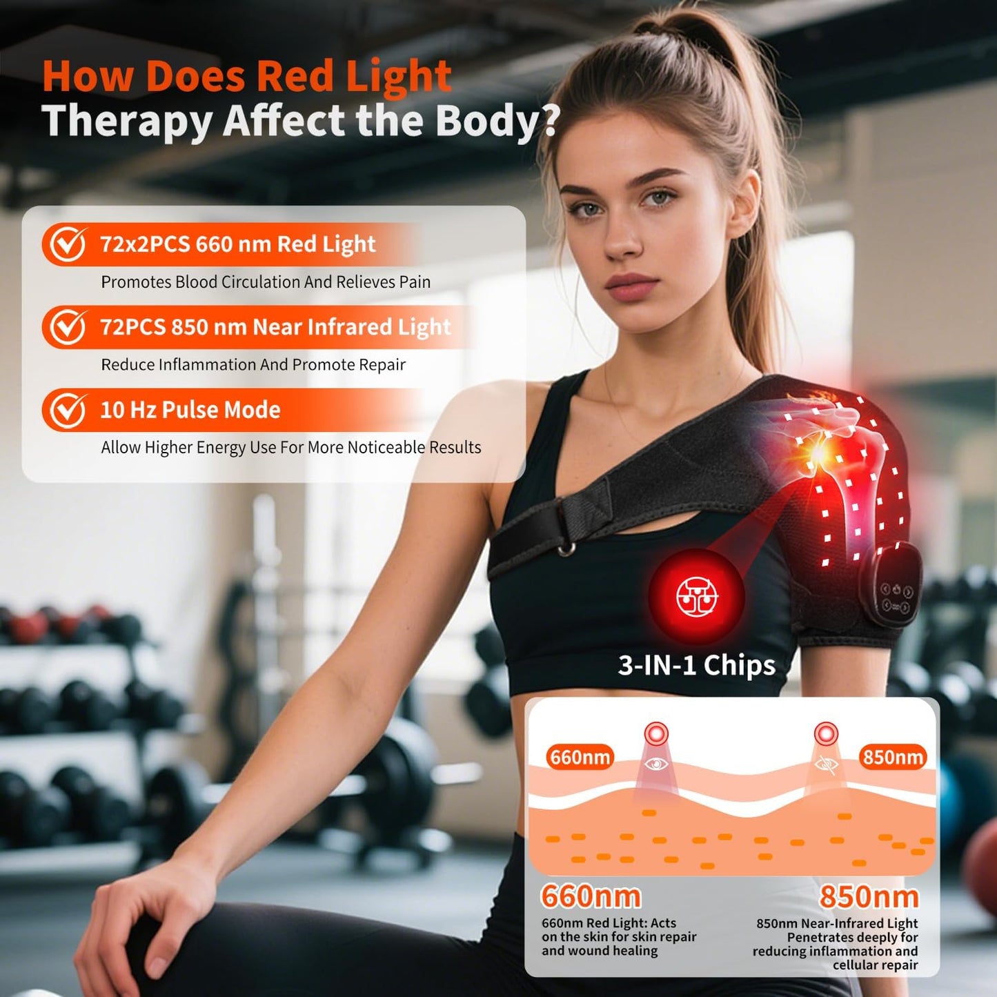 Seenew Red Light Therapy for Shoulder with Heat Massage, Portable Heated Shoulder Pad with Rechargeable Controller, Red Light Therapy Wrap with 216 Beads 660nm & 850nm for Men and Women