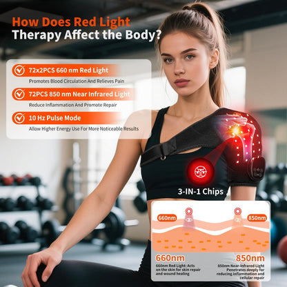 Seenew Red Light Therapy for Shoulder with Heat Massage, Portable Heated Shoulder Pad with Rechargeable Controller, Red Light Therapy Wrap with 216 Beads 660nm & 850nm for Men and Women