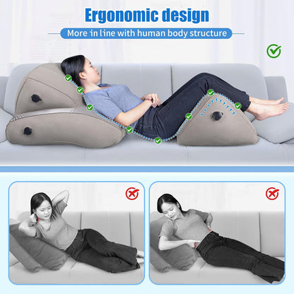 SAHEYER Inflatable Bed Wedge Pillow Set, 2 PCS Post Surgery Support Pillow for Back, Knees, Leg Pain Relief, Adjustable Sitting Pillows for Anti Snoring, Heartburn, GERD Sleeping (Grey)
