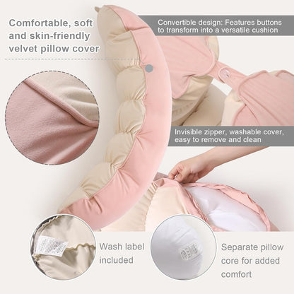 Peallow(Pat. Pend) – Long Round Body Pillow for Adults, Bolster Pillow for Sleeping, Soft and Supportive Pillow for Sleeping & Lumbar Support (Green-White, 29.5")
