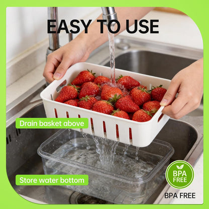 Fruit Storage Containers for Fridge, Strawberry Containers for Fridge with Handle, 2 Pack Keepers with Removable Mesh Screen, Berry Saver for Fresh Fruit, Stays Fresh, Simple to Clean
