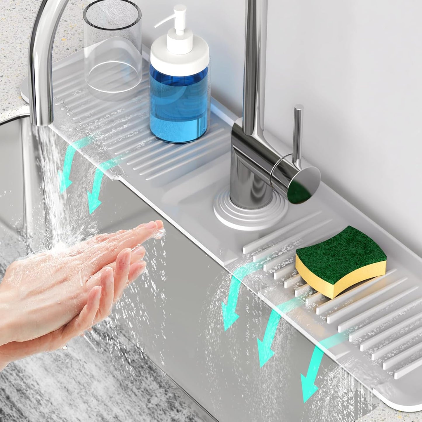 24 Inch Longer Faucet Mat for Kitchen Sink [5° Slope Fast Self-draining]Bathroom Kitchen Sink Splash Guard Silicone Sinks Faucet Mat Splash Guard for Kitchens Sinks Area Tidy Splashs Draining Mats