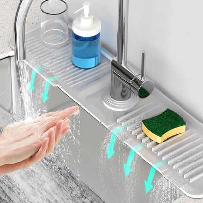 24 Inch Longer Faucet Mat for Kitchen Sink [5° Slope Fast Self-draining]Bathroom Kitchen Sink Splash Guard Silicone Sinks Faucet Mat Splash Guard for Kitchens Sinks Area Tidy Splashs Draining Mats