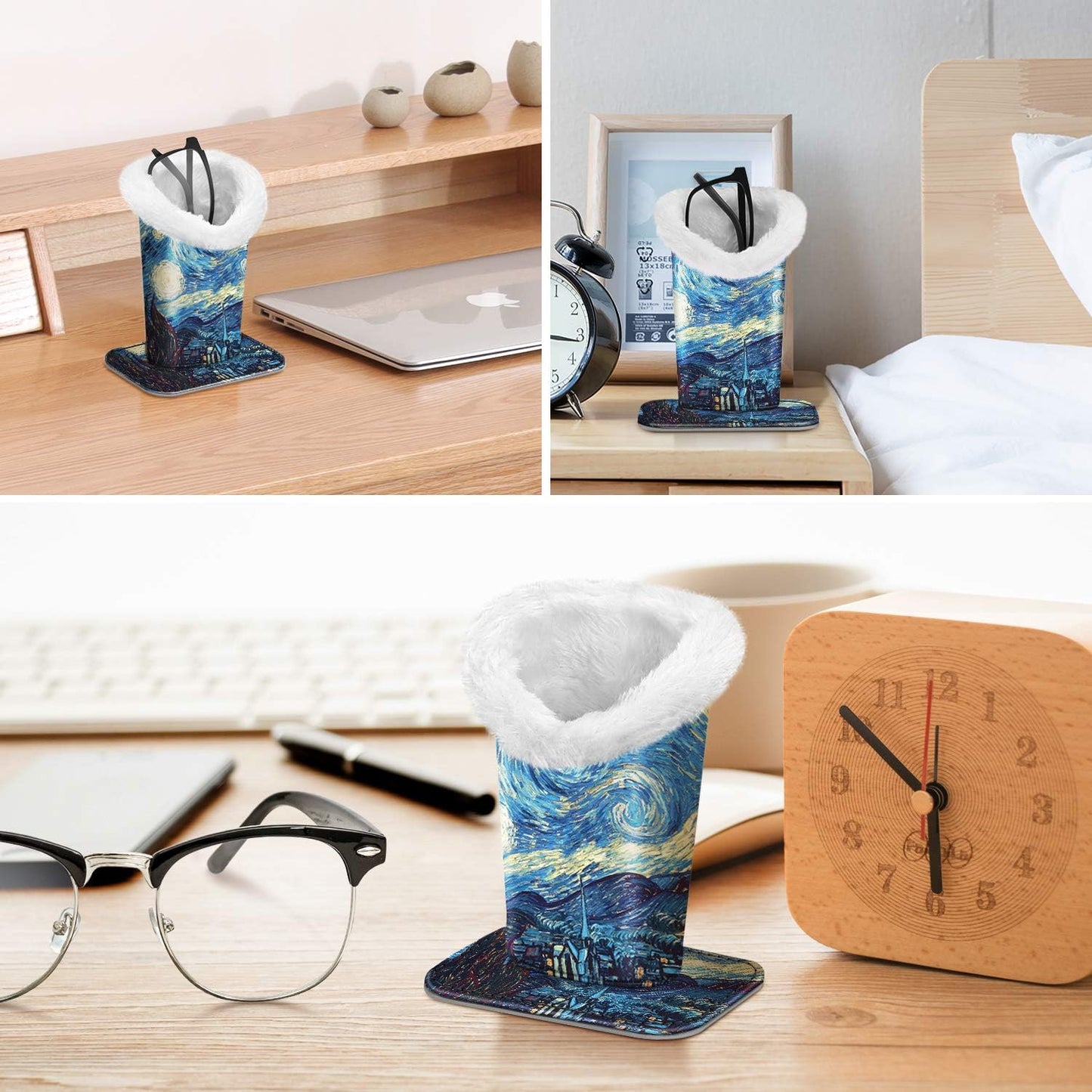 FINTIE Plush Lined Eyeglasses Holder, Glasses Stand Case For Nightstand | Soft Plush Lining, Bedside Eyeglasses Holder, Office Desktop Organizer, Small Item Storage, Anti-Scratch - Colors B