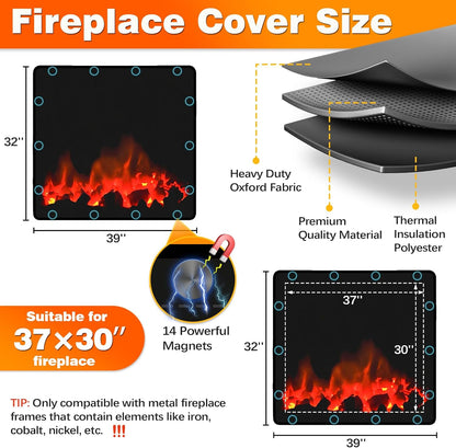 Magnetic Fireplace Cover, Fireplace Blocker Blanket Stops Heat Loss36"x32" | Indoor Fireplace Draft Stopper Cover Keep Drafts Out with Built-in 12 Strong Magnet for Iron Fire place Frame