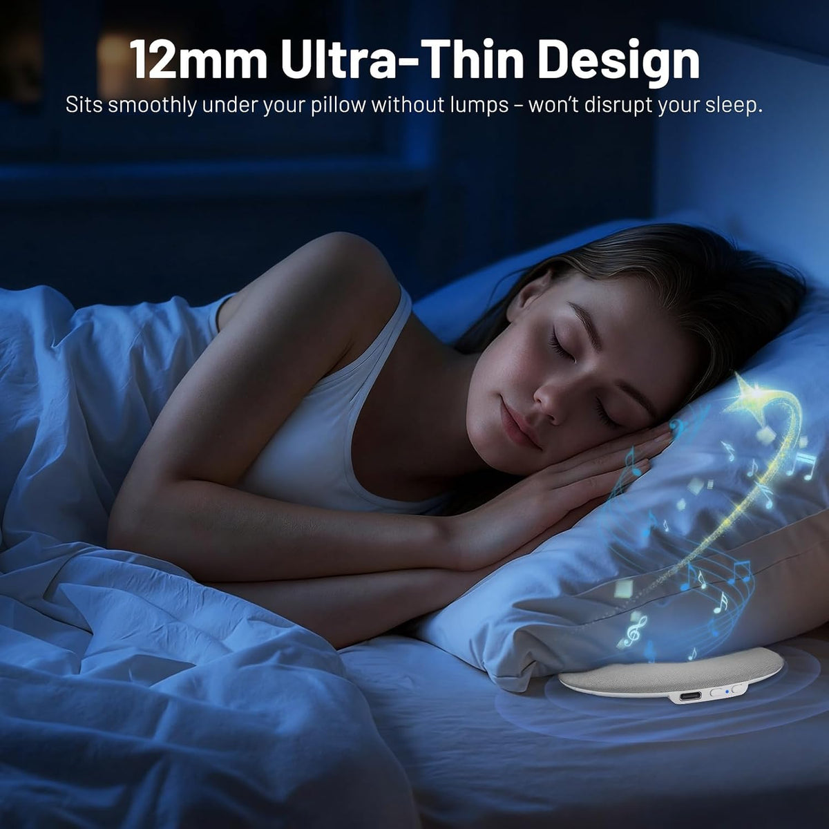 Pillow Speaker for Sleeping, Ultra-Thin Portable Bluetooth 6.0 Gray