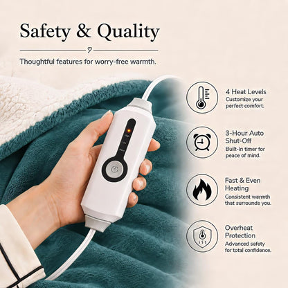 Electric Heated Blanket Full Size 72"x84" – Light Gray | ETL for Safe Overnight, 4 Heat Settings & 10H Auto Off, Dual-Sided Microplush Sherpa for Home Night, Machine washable