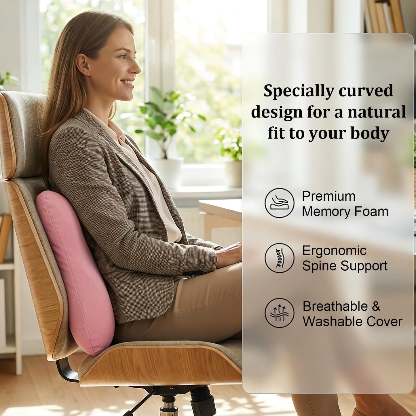 Lumbar Support Pillow for Office Chair Memory Foam Lumbar Cushion with Removable Cover Soft Back Support Pillow Suitable for Car, Couch, Gaming, Dark Blue