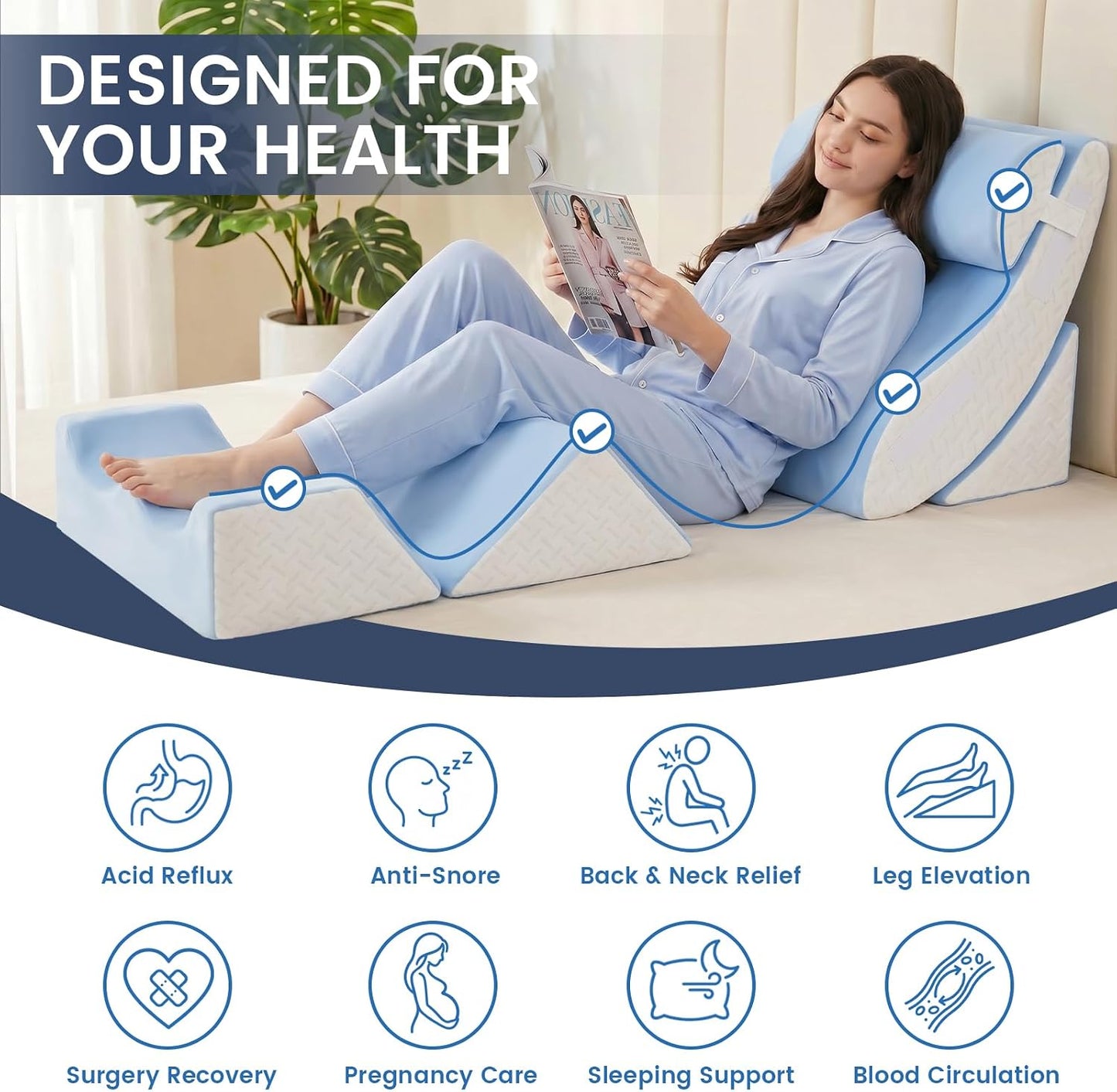 5PCS Wedge Pillow Set for After Surgery, Adjustable Orthopedic Foam Bed Wedge Pillow for Acid Reflux, GERD & Heartburn Relief, Back & Leg Elevation Support for Sleeping & Sitting Up, White Grey