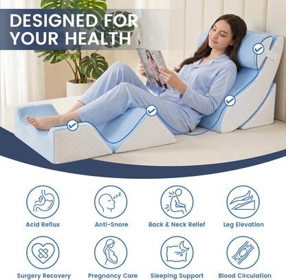 5PCS Wedge Pillow Set for After Surgery, Adjustable Orthopedic Foam Bed Wedge Pillow for Acid Reflux, GERD & Heartburn Relief, Back & Leg Elevation Support for Sleeping & Sitting Up, White Grey