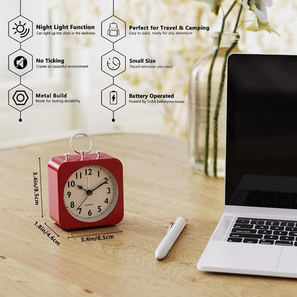 AYRELY® Small Metal Alarm Clock, Desk and Table Clock for Travel