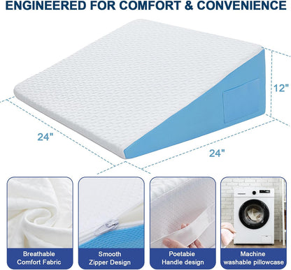 8" Leg Elevation Pillow, Memory Foam Wedge Pillow for Leg & Knee Support | Knee, Hip & Ankle Support. Elevates Legs For Comfortable Sleeping, Resting, And Recovery With A Supportive Wedge Shape.