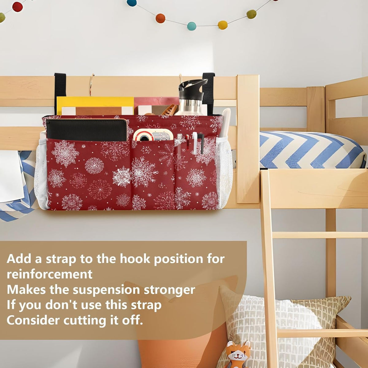 Bedside Caddy Hanging Bunk Bed Caddy Bed Organizer Hanging Pocket with 2 Hooks Bedside Storage Organizer Pocket Bag Holder Checkered Light Green - Colors B