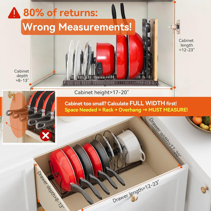 ROOHUA Pot and Pan Lid Organizer Rack for Under Cabinet, 12"-23" Expandable | 10 Adjustable Dividers, Holds Pan Lids, Cookware & Bakeware, Creates Tidy Cabinet Storage, Durable Metal, Bronze
