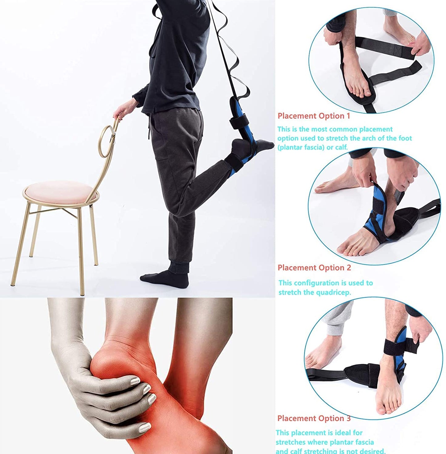 Stretching Strap, Fitness Yoga Stretch Strap with 7 Loops, Foot and Calf Stretcher Ankle Stretch Bands, Improve Strength Relieve Pain for Plantar Fasciitis Achilles Tendonitis Heel Spurs Drop Foot