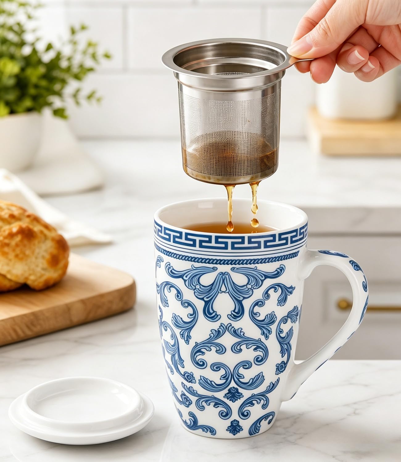 AmorArc Tea Cup With Infuser and Lid, 18oz Loose Leaf Tea Mug With Steeper | Porcelain Tea Mug With Infuser and Lid, Strainer Tea Cup for Tea Lovers, Home & Office, Housewarming Birthday Gift