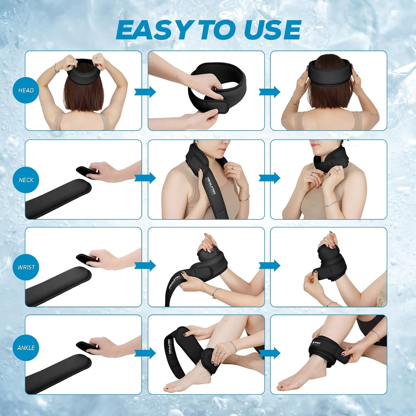 Neck Ice Pack Wrap,Cervical Ice Pack,Cold Compress Ice Packs for Injuries Reusable Cold & Hot Therapy Adjustable Flexible Gel Migraine Ice Head Wrap for Neck Pressure (Black)