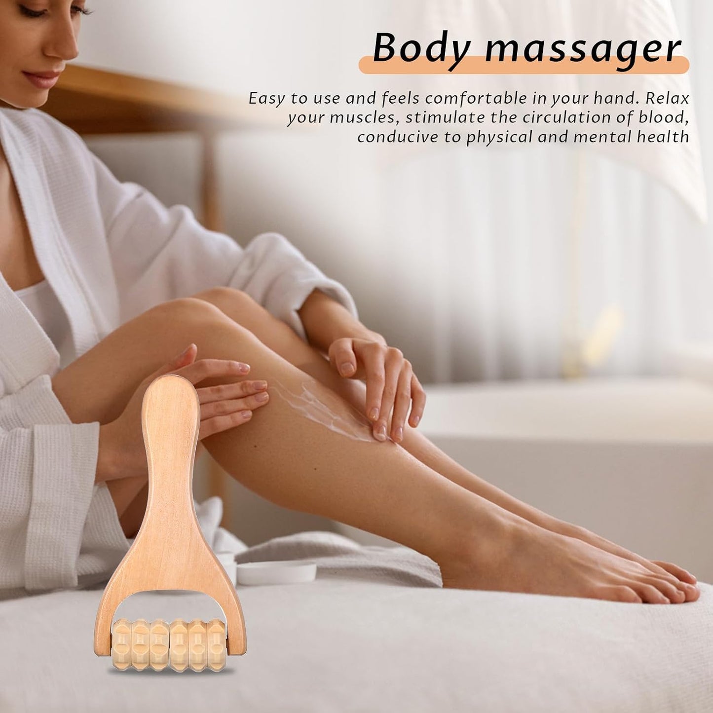 2Pcs Wooden Massage Roller Handheld Bead Massage Tool for Legs Body Feet Muscle Roller Stick
