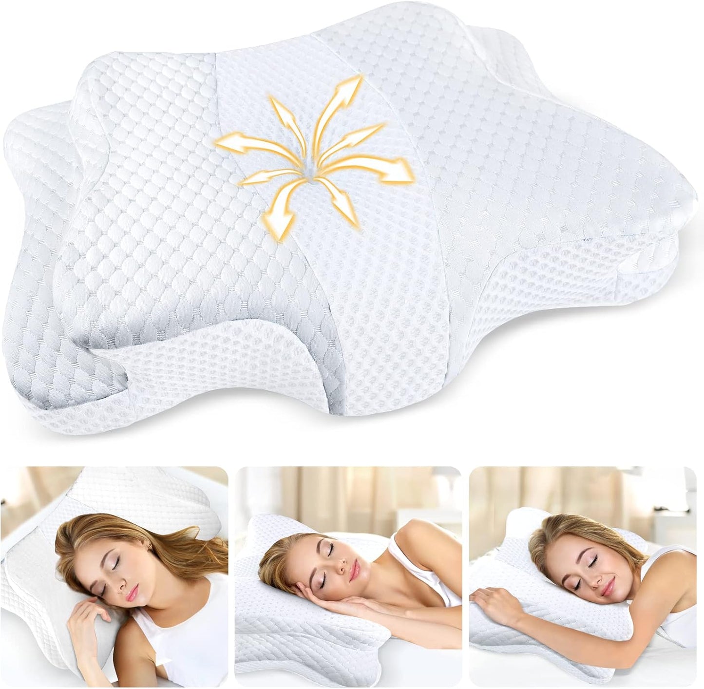 CHxxy Memory Foam Pillows, Cervical Pillow for Neck & Shoulder Pain Relief | Ergonomic Contour Bed Pillow, Soft for Side Sleep Stomach Sleeping and Back Sleeper-Queen Size&Grey