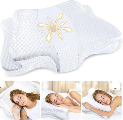 CHxxy Memory Foam Pillows, Cervical Pillow for Neck & Shoulder Pain Relief | Ergonomic Contour Bed Pillow, Soft for Side Sleep Stomach Sleeping and Back Sleeper-Queen Size&Grey