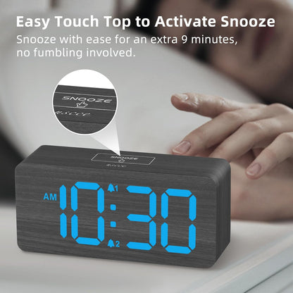uscce Wooden Digital Alarm Clocks for Bedrooms with 0-100% Dimmable Display