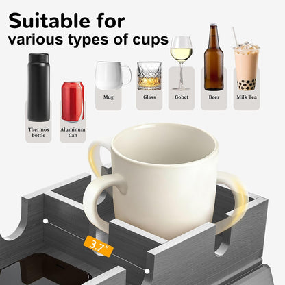 Korser Couch Armrest Table, Sofa Arm Tray with Removable Cup Holder, 2 in 1 Anti-Slip Armrest Tray Table for Couch, Bamboo Foldable Couch Cup Holder for Drinks Snacks Phone Remote Control