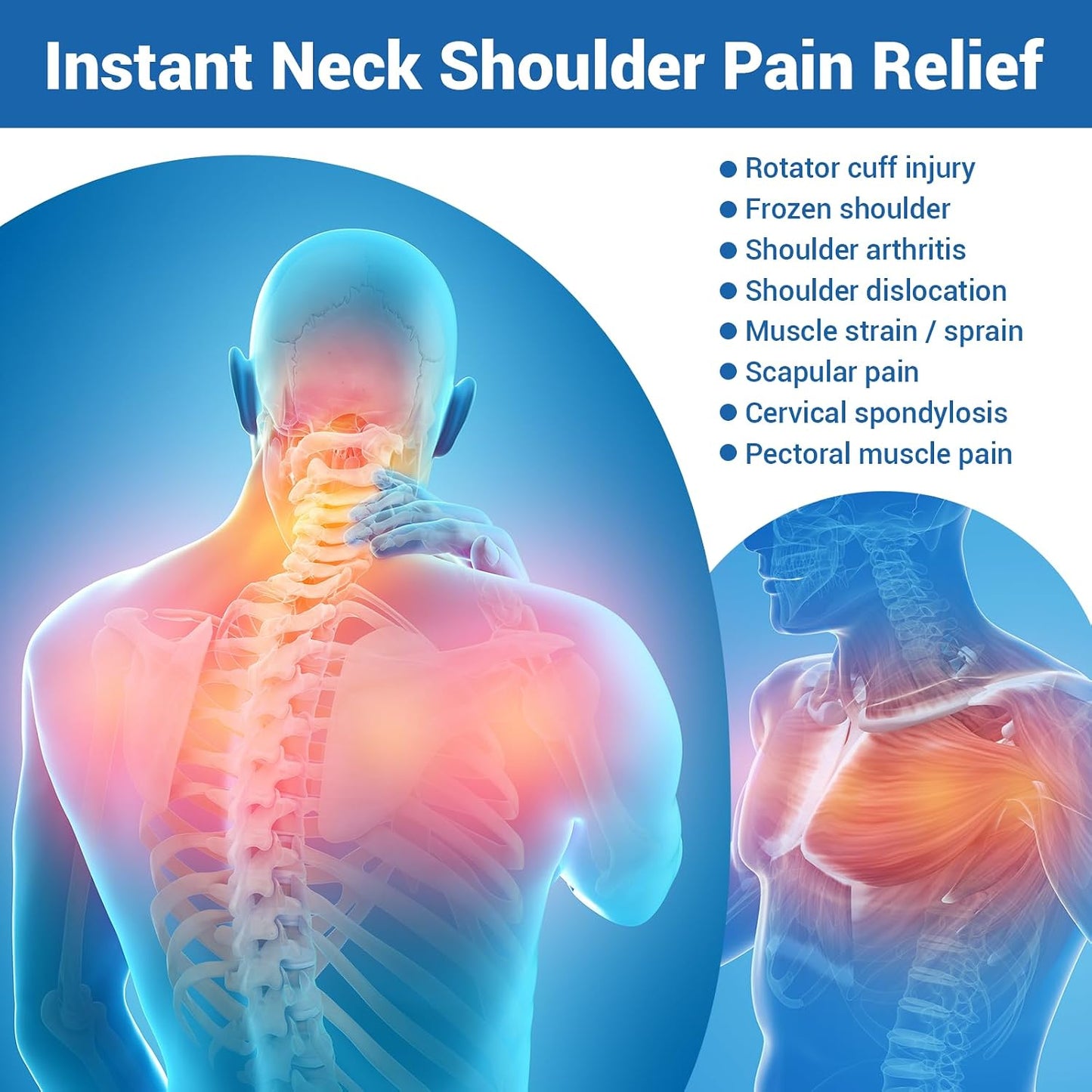 Comfytemp Large Ice Pack for Neck Shoulders Upper Back Pain Relief with Straps, Reusable Gel Ice Wrap Hot Cold Compress Therapy Recovery for Upper Back, Cervical Injuries, Rotator Cuff (Large, Blue)