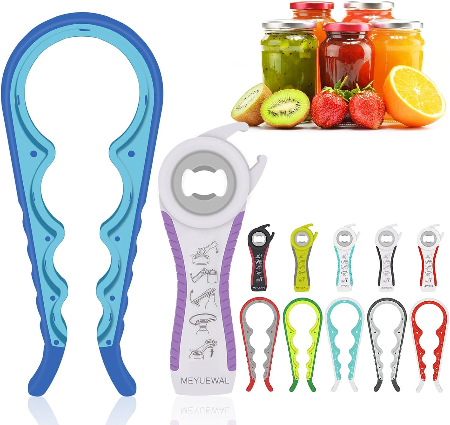 Jar Opener Bottle Opener for Weak Hands, 5 in 1 Multi Function Can Opener Bottle Opener Kit with Silicone Handle Easy to Use for Children, Elderly and Arthritis Sufferers (New red)