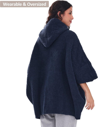 WDCOZY Wearable Blanket Hoodie Poncho Throw Comfy Soft Warm Cape Shawl Cozy Cloak Wrap Hooded with Sleeves For Women Adults