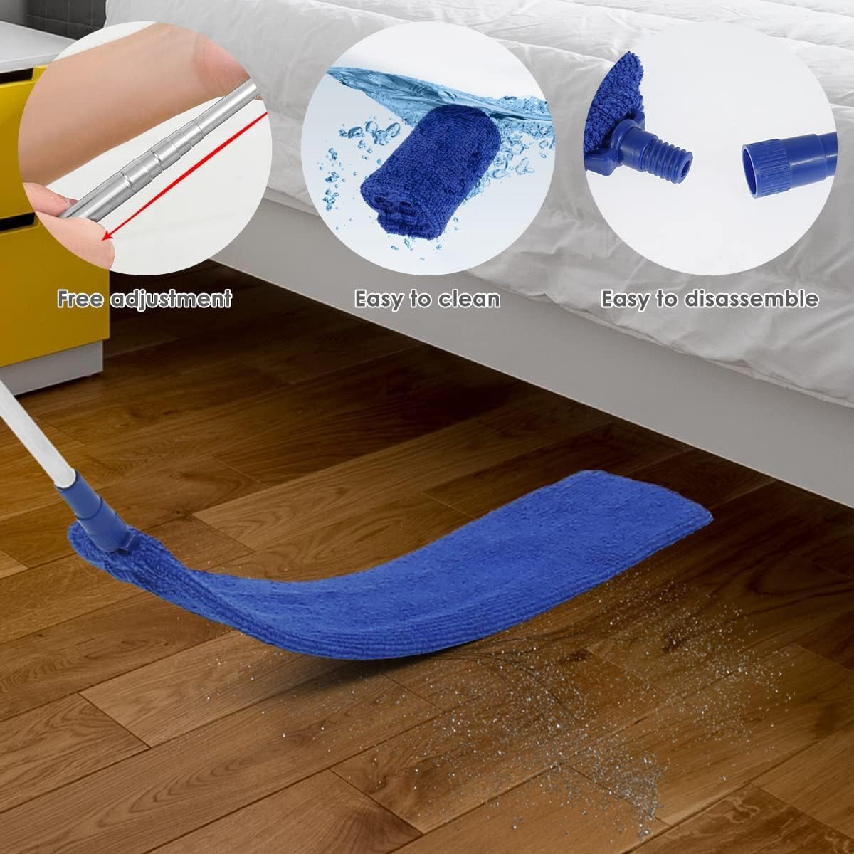 Retractable Gap Dust Cleaner Brush with Long Handle (30 to 100 inches), Cleaning Tools with 3 Microfiber Dusting Cloths, Extendable Duster for Cleaning Under Refrigerator Sofa Couch Bed Furniture