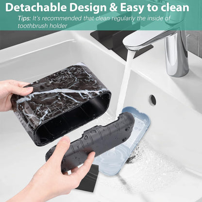 Boperzi Toothbrush and Toothpaste Holder Drainage for Bathroom Countertop with Adjustable Dividers, Large Toothpaste Caddy Organizer Storage Rustic Decor Set Anti-Slip for Shower,Family,Kids Gray