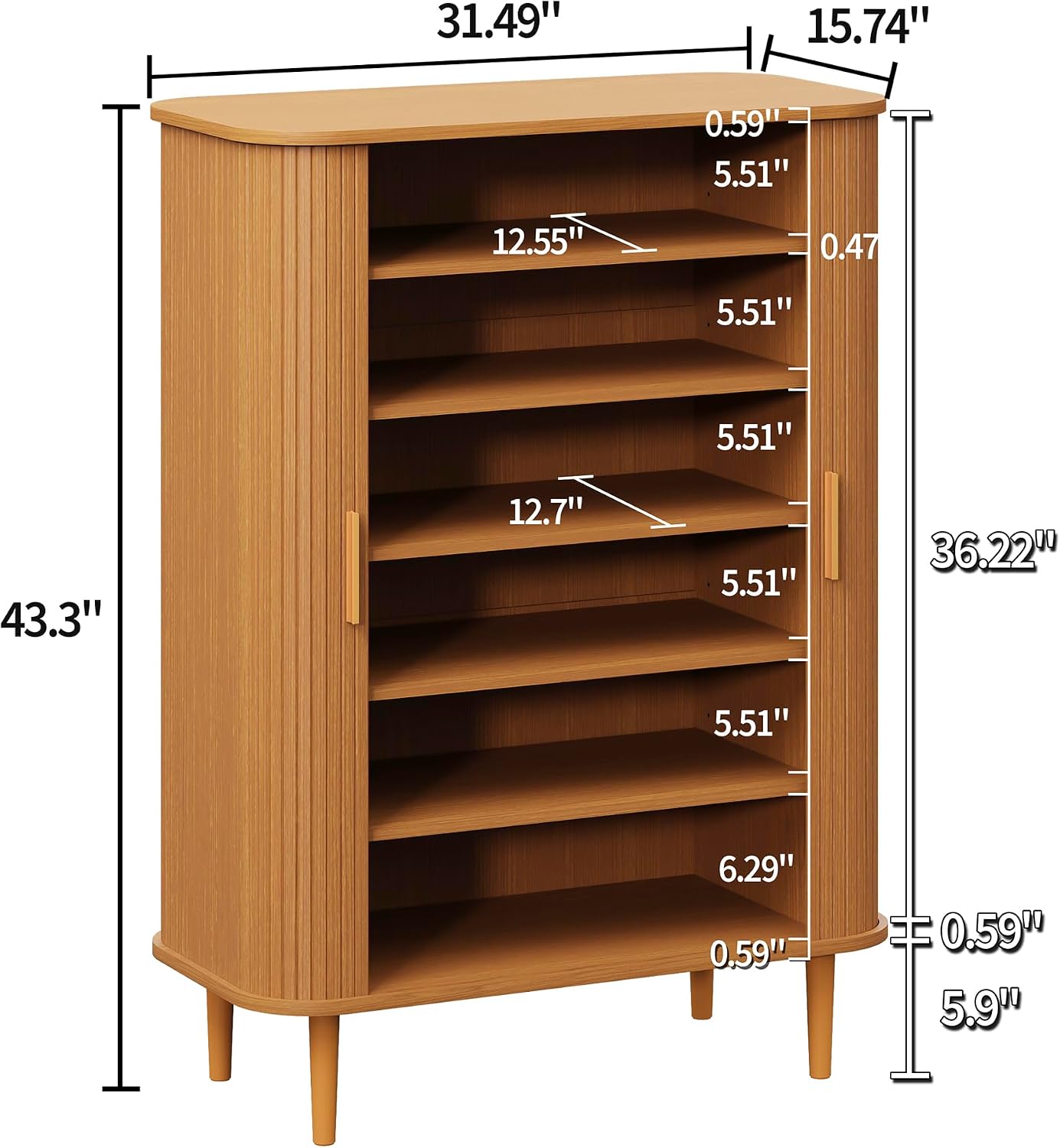 DHH Shoe Storage Cabinet with Sliding Door, 6-Tier Shoe Cabinet with Adjustable Shelves, Modern Freestanding Shoe Storage Organizer for Entryway, Hallway, Living Room (Walnut, 47 ")