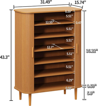 DHH Shoe Storage Cabinet with Sliding Door, 6-Tier Shoe Cabinet with Adjustable Shelves, Modern Freestanding Shoe Storage Organizer for Entryway, Hallway, Living Room (Walnut, 47 ")