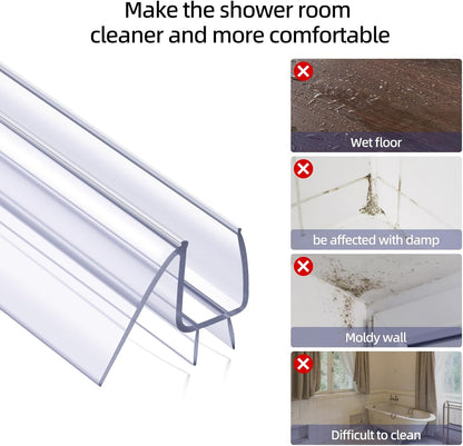 POZIA Shower Door Bottom Seal Frameless Glass Shower Door Seal Strip Clear Vinyl Durable Stop Shower Leaks and Create a Water Barrier Ultra Clear (1PACK-1/2in)