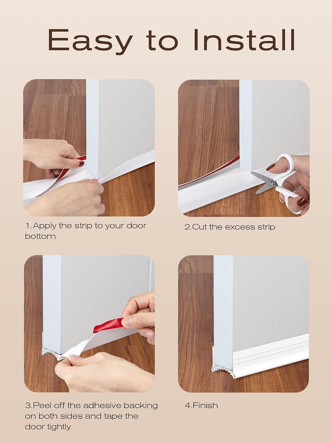 SUNMON Silicone Door Draft Stopper, 39in Upgraded Door Slide-On Under Door Seal Blocker, Under Door Sweep Weather Stripping（White）
