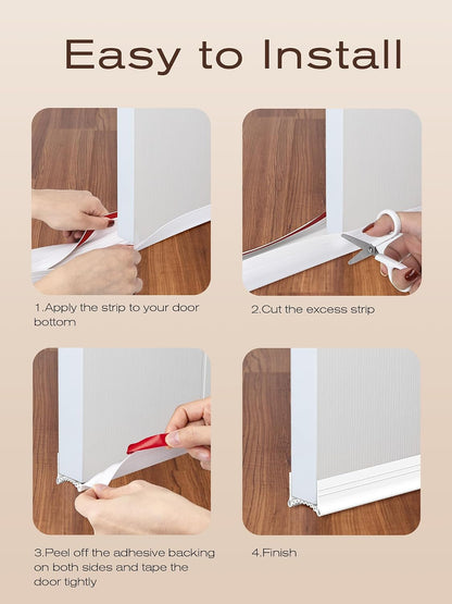 SUNMON Silicone Door Draft Stopper, 39in Upgraded Door Slide-On Under Door Seal Blocker, Under Door Sweep Weather Stripping（White）