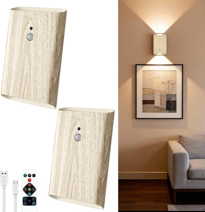 Eneru Motion Sensor Wall Sconce, Rechargeable Wireless Lights Indoor 2 Pack | 5000mAh battery powered, remote 3CCT dimmable, cordless magnetic mount, motion night light for hallway closet bathroom stair