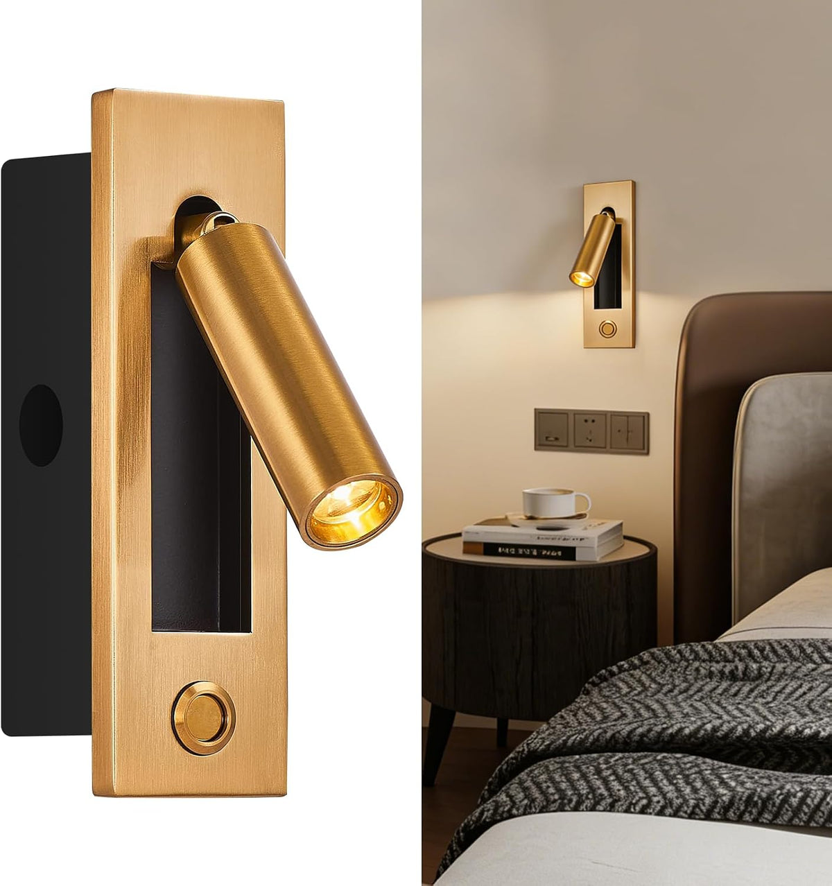 Wall Mounted Reading Light with USB, LED Bedside Reading Light with Switch, Adjustable Recessed Headboard Reading Lights Wall Sconce for Reading, Hardwired Reading Spotlight for Bedroom (Black)