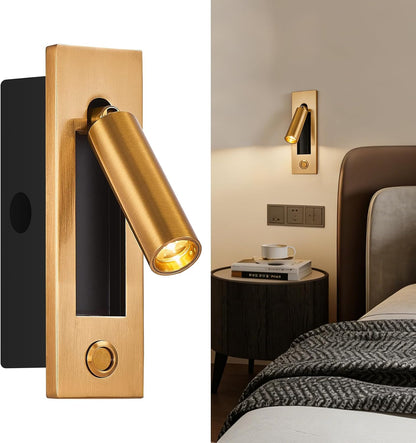 Wall Mounted Reading Light with USB, LED Bedside Reading Light with Switch, Adjustable Recessed Headboard Reading Lights Wall Sconce for Reading, Hardwired Reading Spotlight for Bedroom (Black)