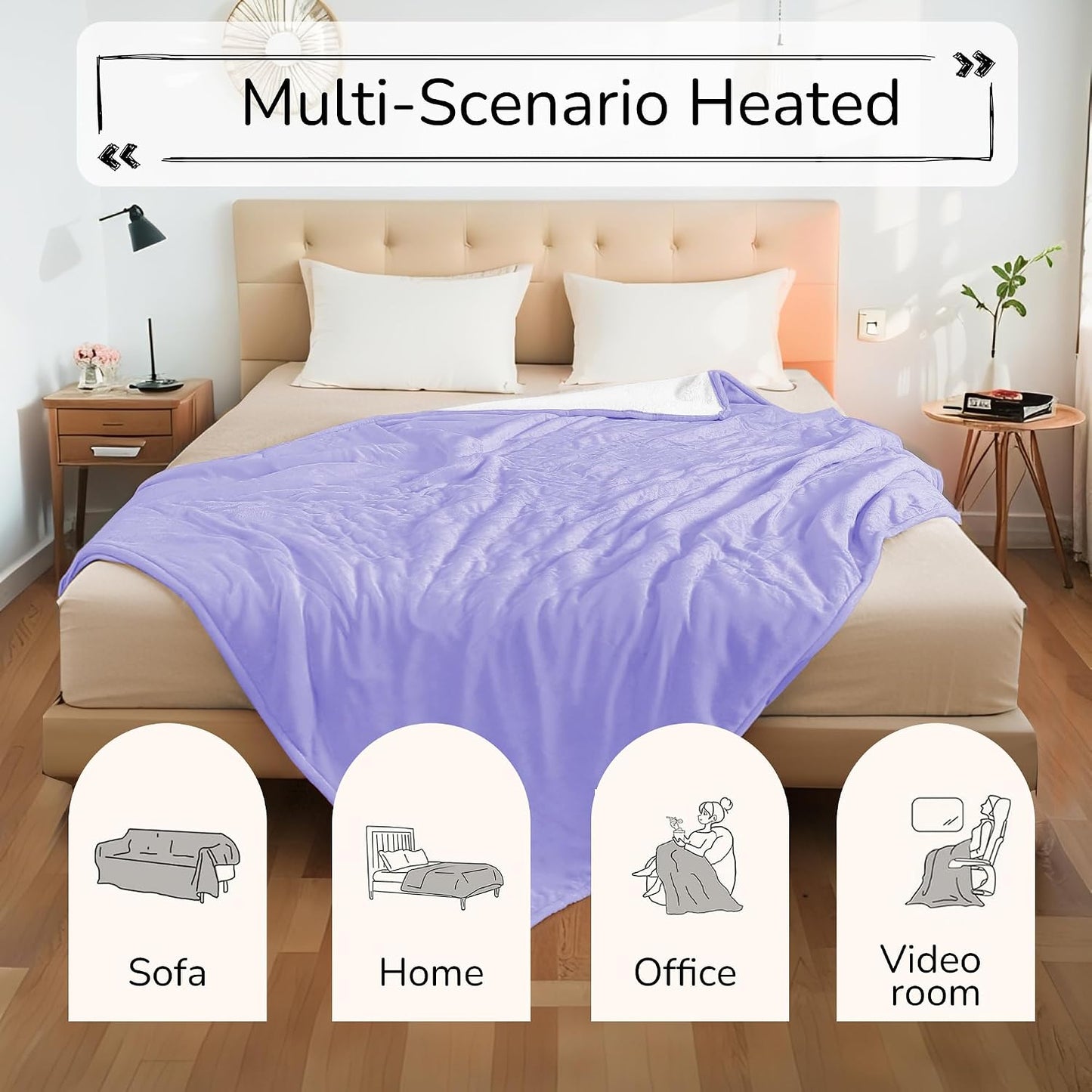 Electric Heated Blanket Full Size 72"x84" – Light Gray | ETL for Safe Overnight, 4 Heat Settings & 10H Auto Off, Dual-Sided Microplush Sherpa for Home Night, Machine washable