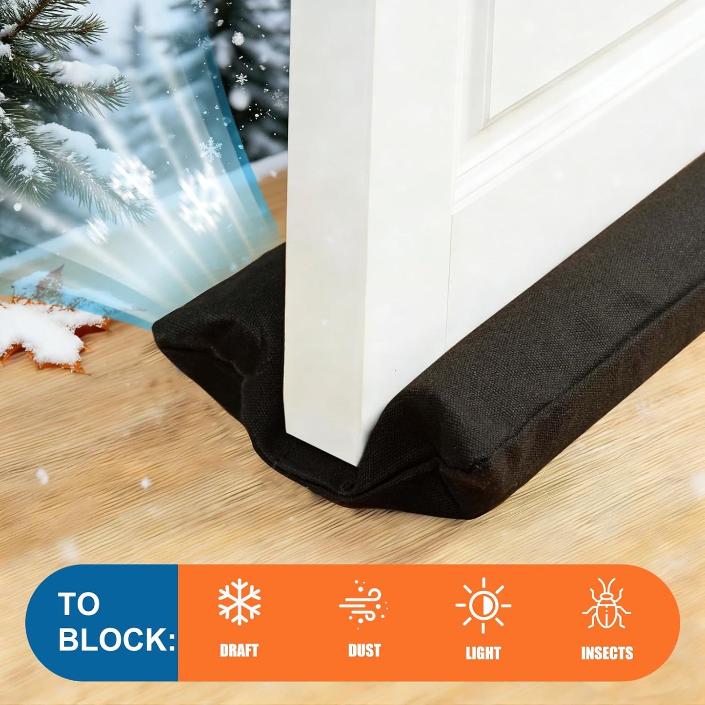 Under Door Draft Stopper 30-38" Adjustable Wind Stopper for Door & Window, Foam Door Sweep Air & Noise Blocker for Bottom of Doors Double Side Seal - Black