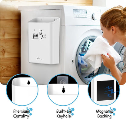 Sealegend Magnetic Lint Bin for Laundry Room with Dryer Lint Brush, Wall Mounted Trash Can Space-Saving Laundry Organization and Storage, White | 3 Installation Ways, Space-Saving Trash Can, Laundry Organization & Storage
