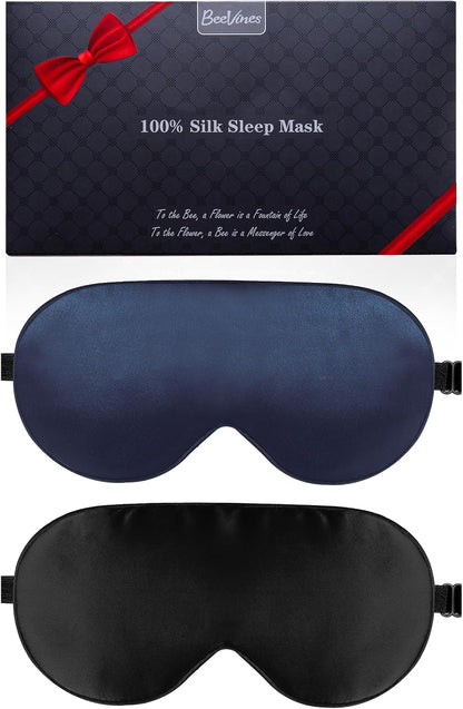 BeeVines 100% Mulberry Silk Sleep Mask, Light Blocking Eye Masks (2 Packs)
